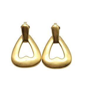 Crown Trifari Matte Gold Large Door Knocker Clip Earrings Vintage